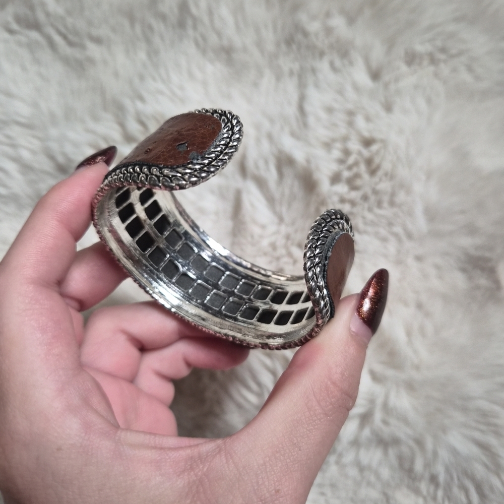 Brown Leather Bracelet with Silver Accents - Picture 6 of 12